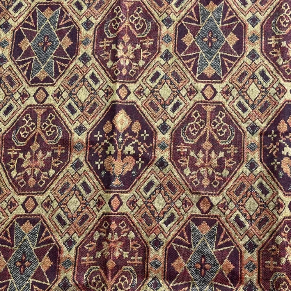 Vintage Pure Wool Pashmina Geometric Medallion Fringed Shawl Wrap Red Brown Gold
